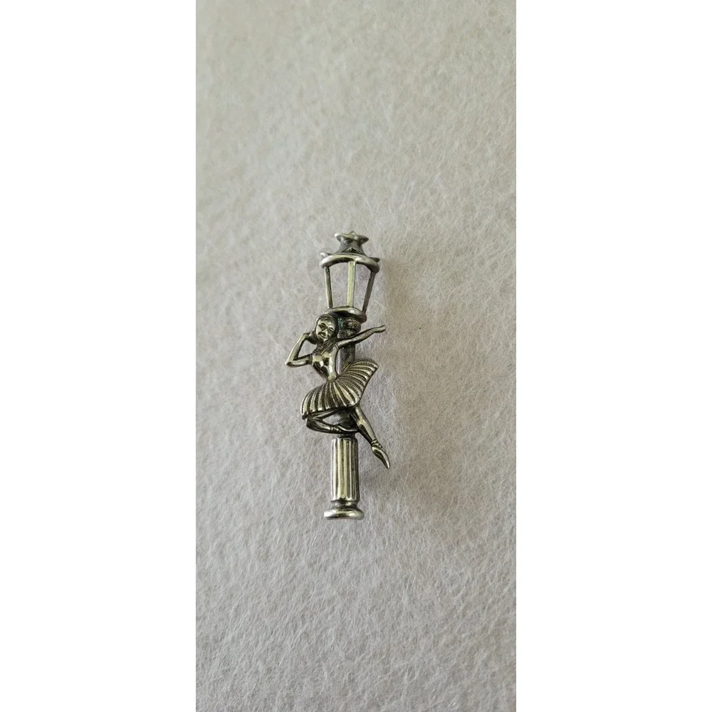 Vintage Sterling Silver Ballerina Street Lamp Brooch Pin 2in 4g